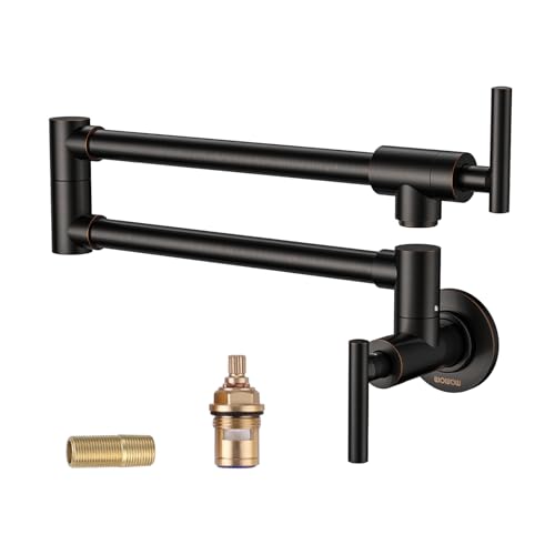 WOWOW Pot Filler Faucet Oil-Rubbed Bronze Commercial Wall Mount Stove Faucet, Brass Pot Filler Folding Faucet Over Stove, Kitchen Pot Faucet with Double Joint Swing Arms - Image 1