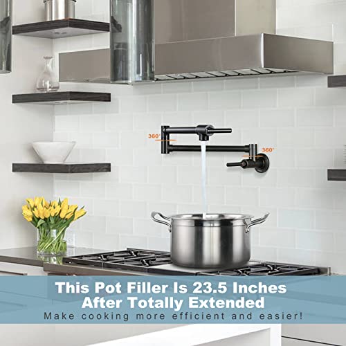 WOWOW Pot Filler Faucet Oil-Rubbed Bronze Commercial Wall Mount Stove Faucet, Brass Pot Filler Folding Faucet Over Stove, Kitchen Pot Faucet with Double Joint Swing Arms - Image 3