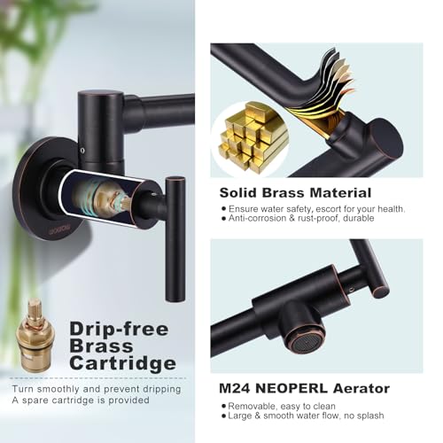 WOWOW Pot Filler Faucet Oil-Rubbed Bronze Commercial Wall Mount Stove Faucet, Brass Pot Filler Folding Faucet Over Stove, Kitchen Pot Faucet with Double Joint Swing Arms - Image 4