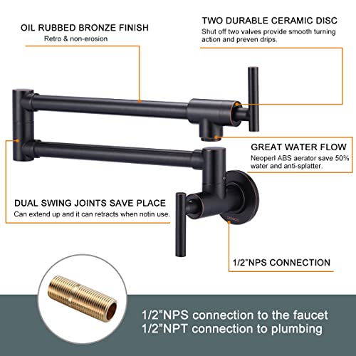 WOWOW Pot Filler Faucet Oil-Rubbed Bronze Commercial Wall Mount Stove Faucet, Brass Pot Filler Folding Faucet Over Stove, Kitchen Pot Faucet with Double Joint Swing Arms - Image 5