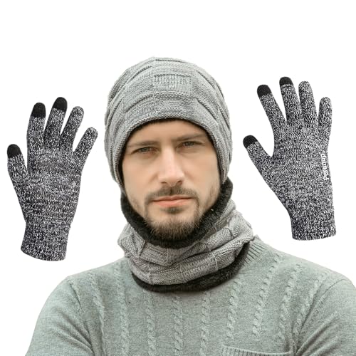 MAYLISACC Winter 3 Piece Slouchy Beanie Hat-Scarf Neck Warmer Gaiter and Touch Screen Glove-Set for Outdoors Mix Navy - Image 1