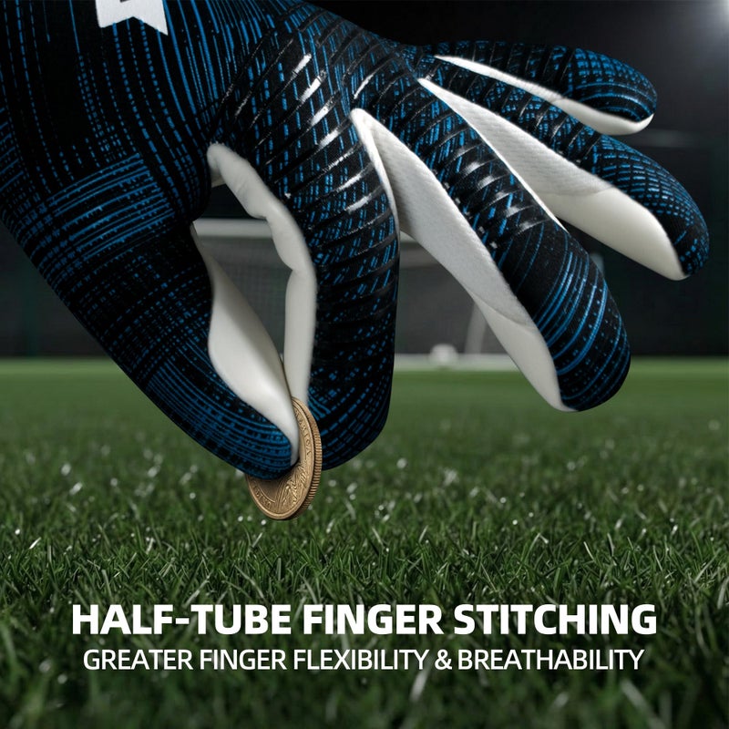 WVVOU Premium Adult Youth Goalkeeper Gloves Breathable High-Performance with 4+3mm Sticky Grip Latex Palm Including Guantes De Portero (BlackBlue, 10) - Image 5