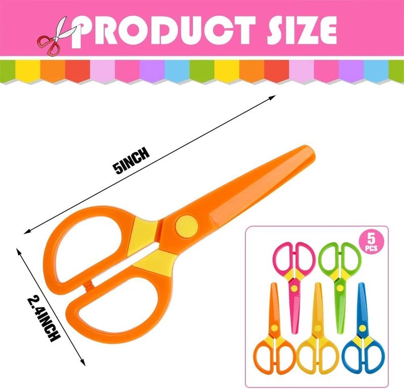 LOVESTOWN Toddler Safety Scissors, 5PCS Training Scissor for Preschool Children, Right & Left Handed Child Hand-Eye Coordination Development, Playdough Tools Paper Cutting Activity, Art Craft Supplies - Image 2