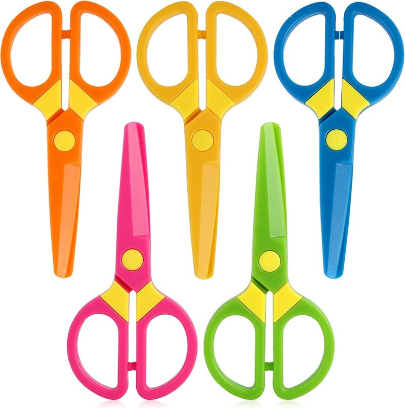 LOVESTOWN Toddler Safety Scissors, 5PCS Training Scissor for Preschool Children, Right & Left Handed Child Hand-Eye Coordination Development, Playdough Tools Paper Cutting Activity, Art Craft Supplies - Image 1