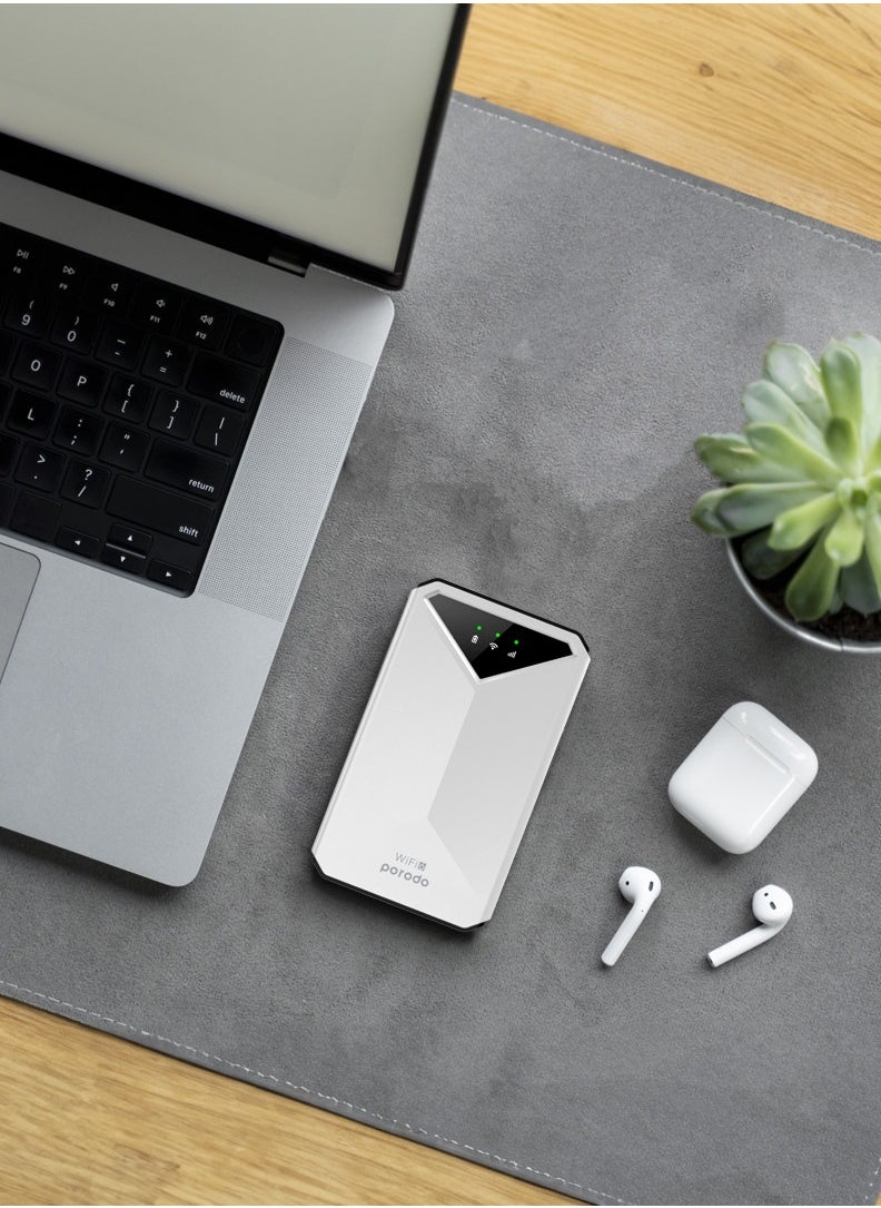 porodo - Pocket Router with 4G LTE & Wifi 6 / Nano/Micro Sim /10 Connected Devices / Secure Encryption / 8H Working Time / 2100mAh Battery - White - Image 1