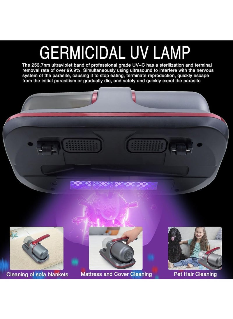 Mite Removal Instrument,Wireless Bed Vacuum Cleaner, 13000pa Strong Suction and Low Noise, UV Light, Washable HEPA Filter for Deep Clean, Vacuum Effectively Clean Up Bed, Mattress