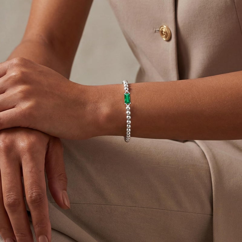 QILMILY May Silver Bracelets for Women - Silver Bead Birthstone Bracelets for Women Birthday Gifts Silver Jewelry - Image 3