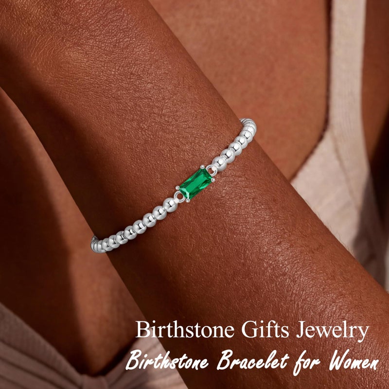 QILMILY May Silver Bracelets for Women - Silver Bead Birthstone Bracelets for Women Birthday Gifts Silver Jewelry - Image 2
