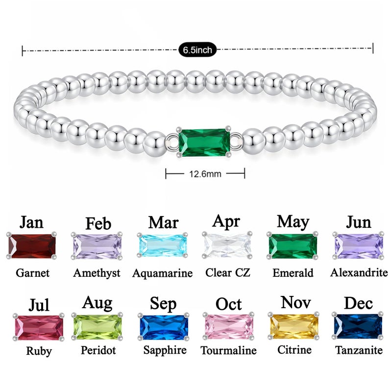 QILMILY May Silver Bracelets for Women - Silver Bead Birthstone Bracelets for Women Birthday Gifts Silver Jewelry - Image 5