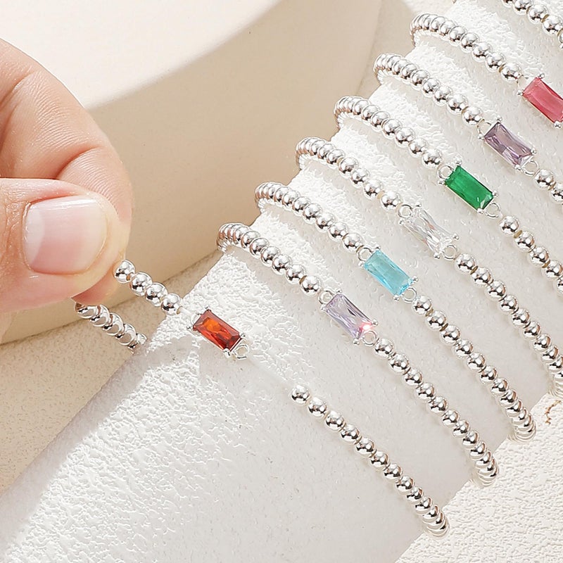 QILMILY May Silver Bracelets for Women - Silver Bead Birthstone Bracelets for Women Birthday Gifts Silver Jewelry - Image 4