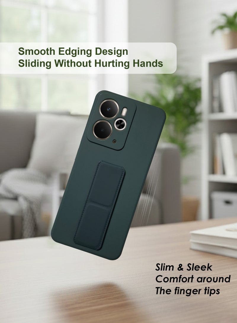 Realme 14 5G Hand Grip Case Cover - Magnetic Hand Grip Holder & Kickstand - Strong Grip for Magnetic Car Holder, Stylish Silicone Case & Functional, Ultimate Convenience & Hands-Free Viewing - Green - Image 2