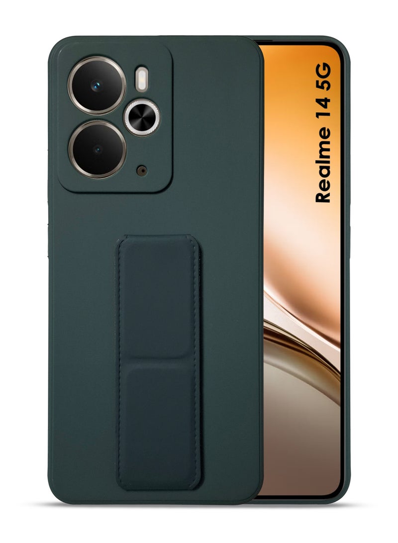 Realme 14 5G Hand Grip Case Cover - Magnetic Hand Grip Holder & Kickstand - Strong Grip for Magnetic Car Holder, Stylish Silicone Case & Functional, Ultimate Convenience & Hands-Free Viewing - Green - Image 1