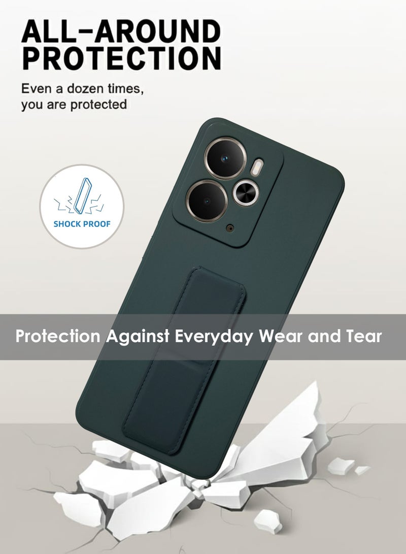 Realme 14 5G Hand Grip Case Cover - Magnetic Hand Grip Holder & Kickstand - Strong Grip for Magnetic Car Holder, Stylish Silicone Case & Functional, Ultimate Convenience & Hands-Free Viewing - Green - Image 3