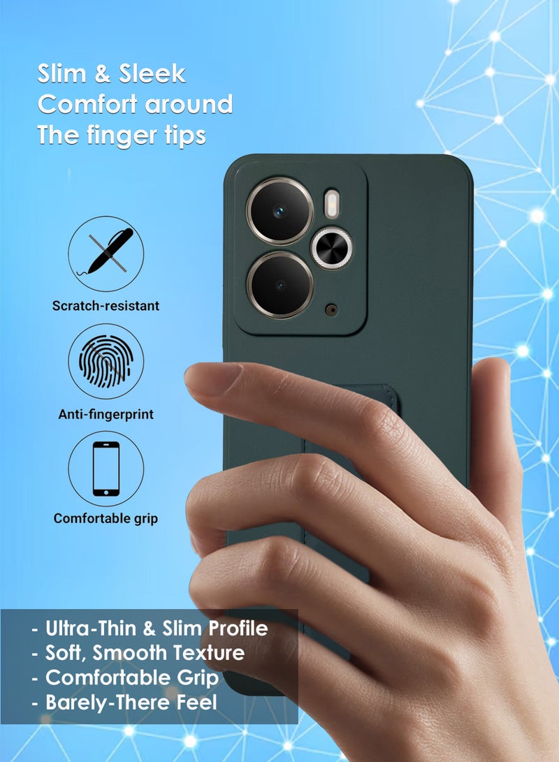 Realme 14 5G Hand Grip Case Cover - Magnetic Hand Grip Holder & Kickstand - Strong Grip for Magnetic Car Holder, Stylish Silicone Case & Functional, Ultimate Convenience & Hands-Free Viewing - Green - Image 4