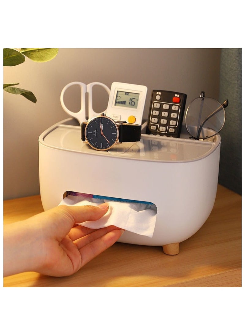 حامل علبة مناديل متعدد الوظائف مع منظم تخزين - حامل مكتبي لجهاز التحكم عن بعد والهاتف والأقلام والنظارات - موزع مناديل للمنزل والمكتب وغرفة النوم والحمام (ألوان متنوعة) - Image 3