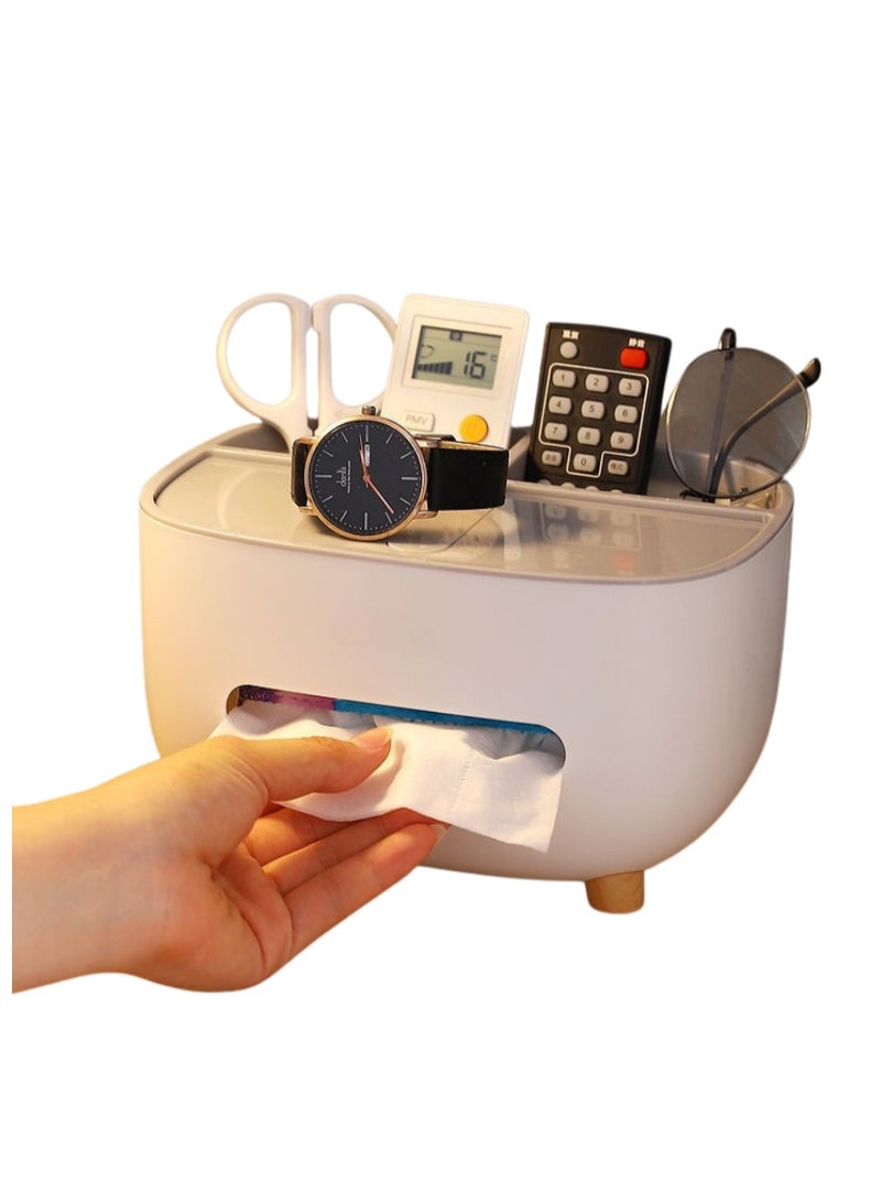 حامل علبة مناديل متعدد الوظائف مع منظم تخزين - حامل مكتبي لجهاز التحكم عن بعد والهاتف والأقلام والنظارات - موزع مناديل للمنزل والمكتب وغرفة النوم والحمام (ألوان متنوعة) - Image 2