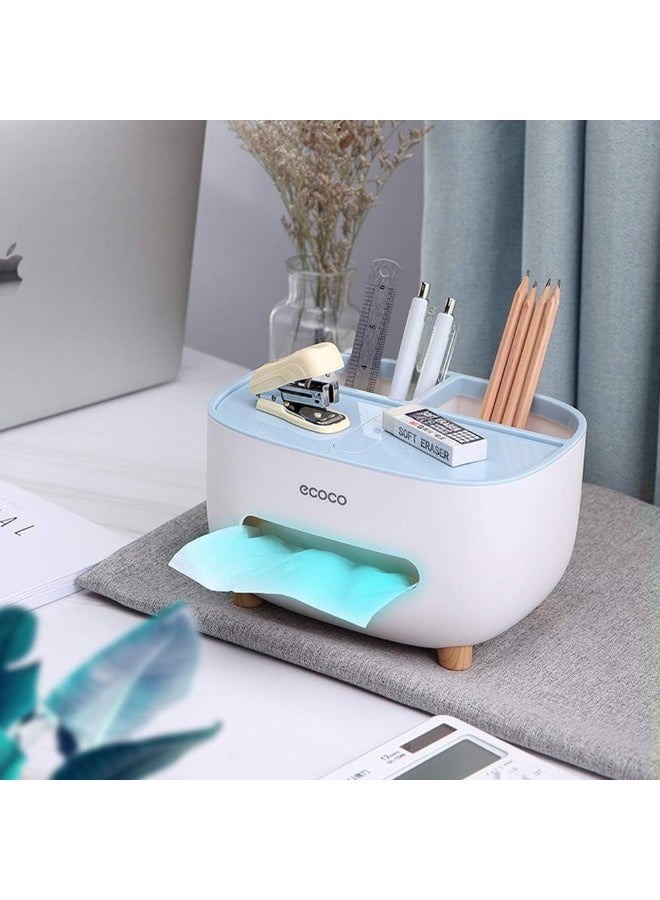 حامل علبة مناديل متعدد الوظائف مع منظم تخزين - حامل مكتبي لجهاز التحكم عن بعد والهاتف والأقلام والنظارات - موزع مناديل للمنزل والمكتب وغرفة النوم والحمام (ألوان متنوعة) - Image 5