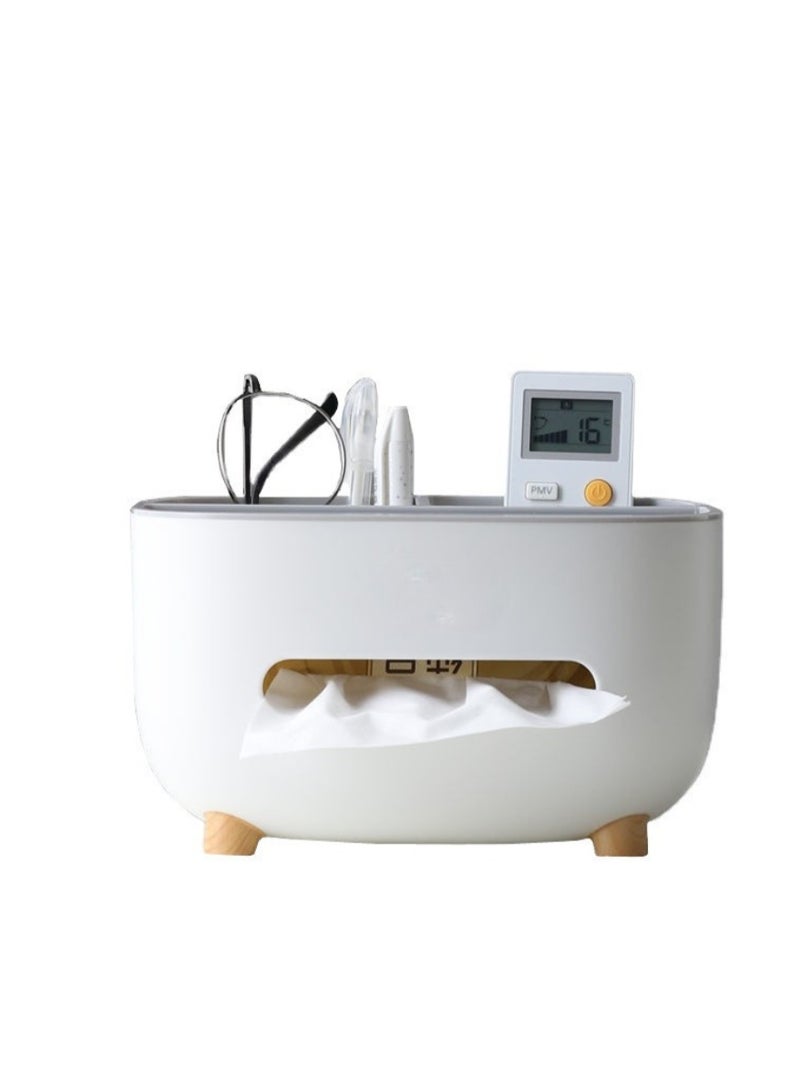 حامل علبة مناديل متعدد الوظائف مع منظم تخزين - حامل مكتبي لجهاز التحكم عن بعد والهاتف والأقلام والنظارات - موزع مناديل للمنزل والمكتب وغرفة النوم والحمام (ألوان متنوعة) - Image 1