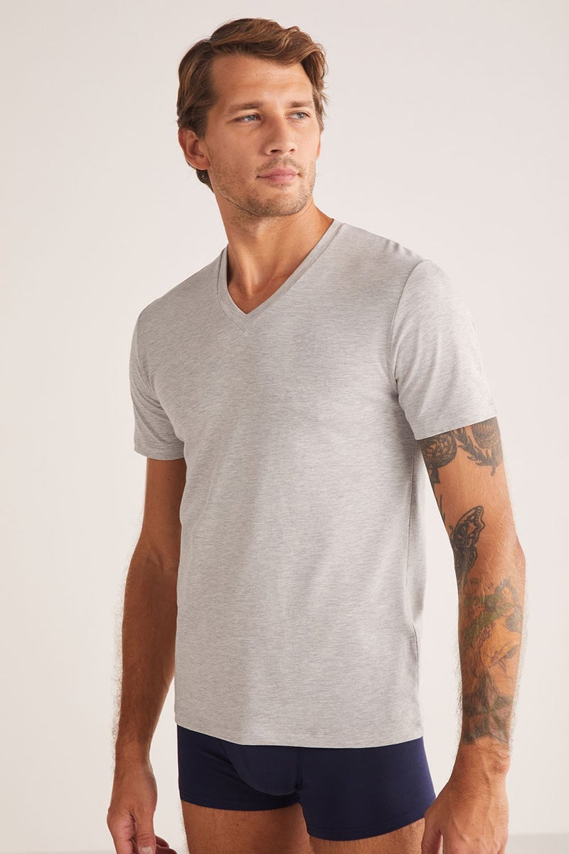 KOM Short Sleeve Cotton Modal Men's Antonio V Neck T-shirt  - Image 2