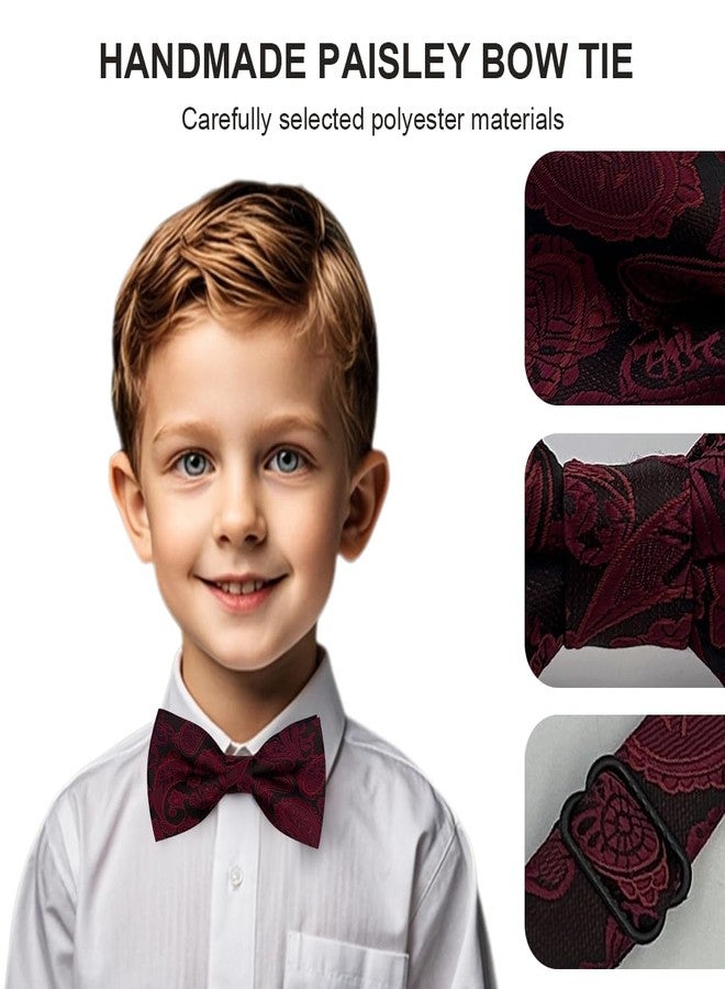 BEWDIO Paisley Bow Ties for Men, Burgundy Pre-Tied Bowties for Mens Party Wedding (61-12L) - Image 3