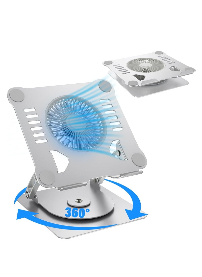 Generic Aluminum Laptop Stand with Cooling Fan – Adjustable Height, 360° Rotatable, Foldable & Portable, Fits 10-17 Inch Laptops  - Image 1