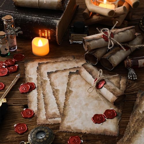 Sinload Vintage Writing Invitations Set Includes 100 Letter Antique Scroll Rustic Papers 100 Wax Seal Stickers 3 Strands of Twine for Valentines Mother Stationery Old Medieval Cardstock(5 x 7 Inch) - Image 4