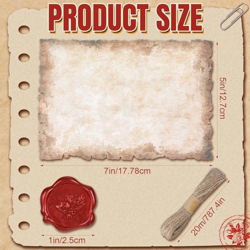 Sinload Vintage Writing Invitations Set Includes 100 Letter Antique Scroll Rustic Papers 100 Wax Seal Stickers 3 Strands of Twine for Valentines Mother Stationery Old Medieval Cardstock(5 x 7 Inch) - Image 2