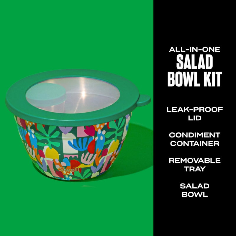 S'well Sâ€™well Stainless Steel 64oz Salad Bowl Kit, Paper Cutouts Design, Includes 2oz Mini Canister and Removable Tray, Leakproof, Easy to Clean, Dishwasher Safe - Image 2