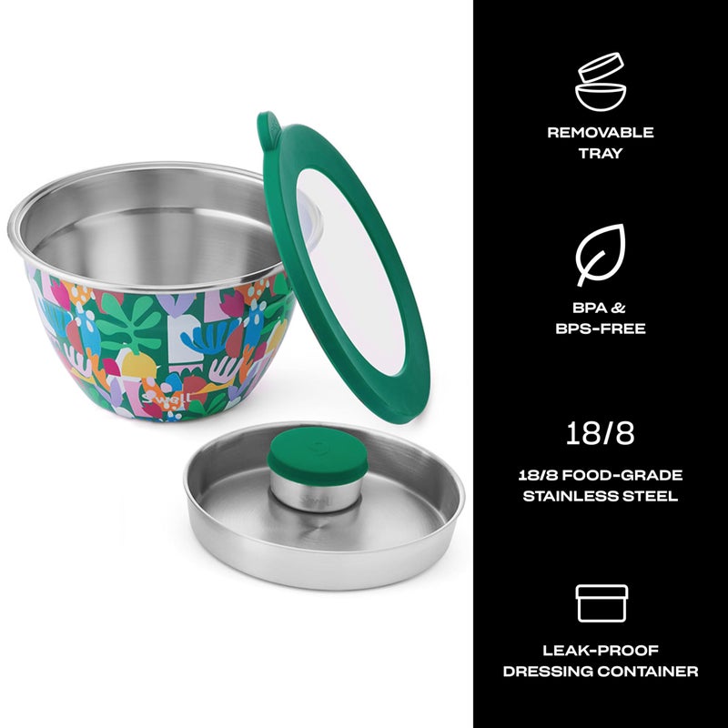 S'well Sâ€™well Stainless Steel 64oz Salad Bowl Kit, Paper Cutouts Design, Includes 2oz Mini Canister and Removable Tray, Leakproof, Easy to Clean, Dishwasher Safe - Image 3