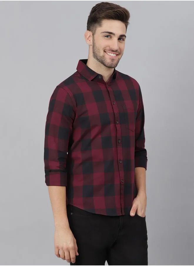 دينيس لينغو Slim Fit Maroon Men's Solid Shirt, Spread Collar, Full Sleeves, 100% Cotton