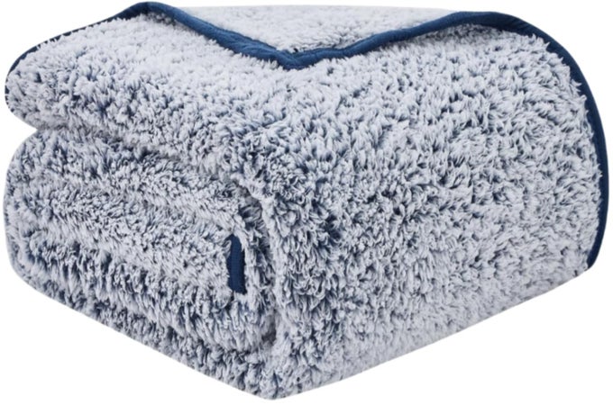 FLEECE THROW BLANKETS SOFT SHERPA PLUSH BLANKETS FOR COUCH COZY BED BLANKETNAVY 90X90
