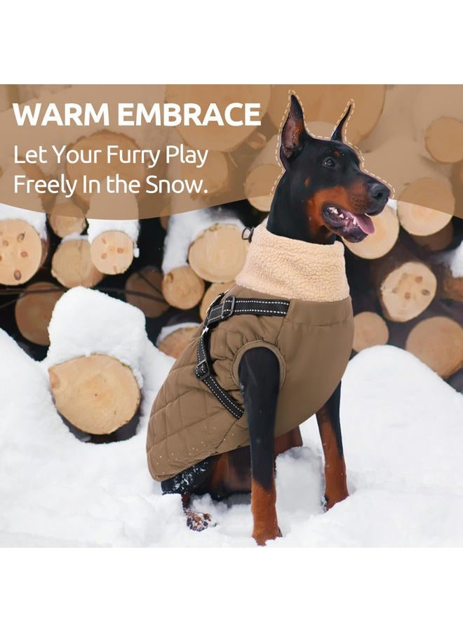 Queenmore Reflective Waterproof Dog Jacket with Harness - Stormproof Dachshund Coat for Large Breeds Labrador Golden Retriever St. Bernard Cold Weather(Brown, 2XL) - Image 3