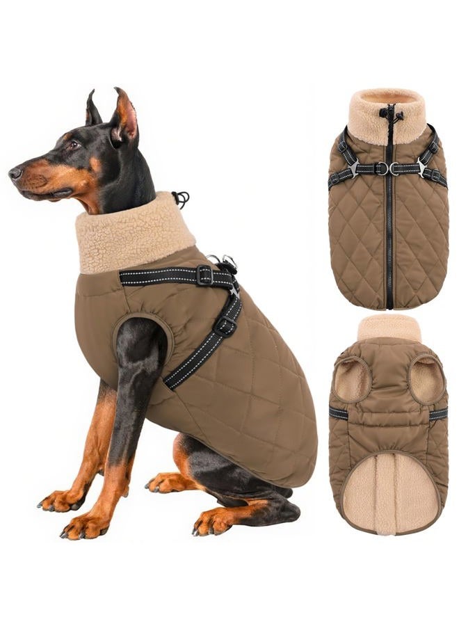 Queenmore Reflective Waterproof Dog Jacket with Harness - Stormproof Dachshund Coat for Large Breeds Labrador Golden Retriever St. Bernard Cold Weather(Brown, 2XL) - Image 1
