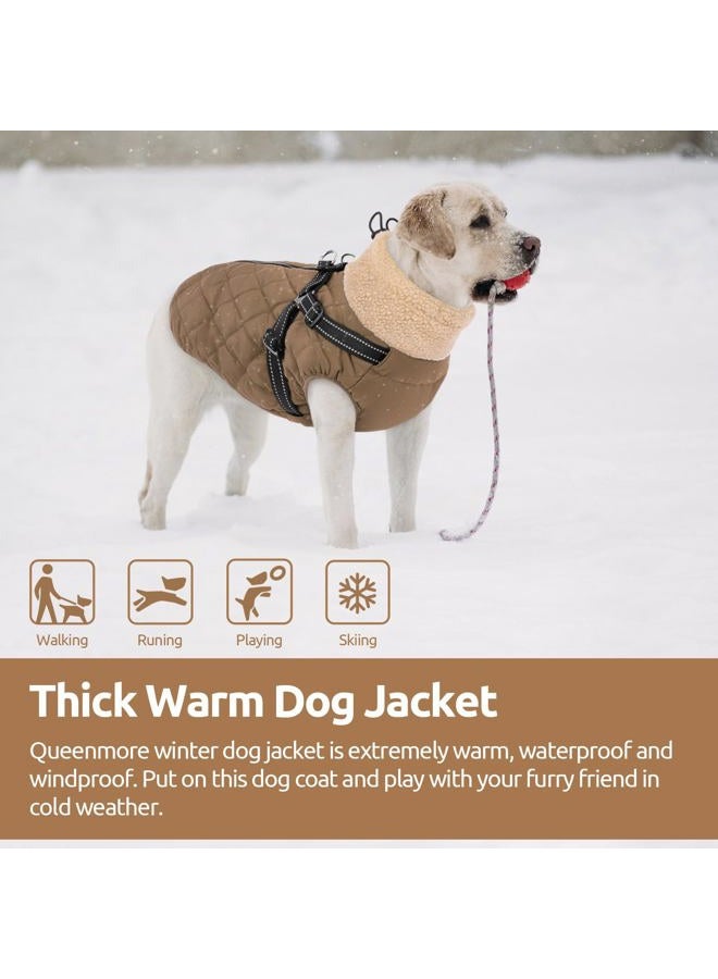 Queenmore Reflective Waterproof Dog Jacket with Harness - Stormproof Dachshund Coat for Large Breeds Labrador Golden Retriever St. Bernard Cold Weather(Brown, 2XL) - Image 5
