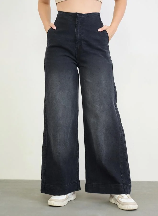 ستايلي Black Wide Leg High Rise Jeans