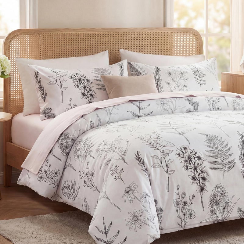 Cozaline Cozeline 100% Cotton Duvet Cover King Size, Black and White Leaf Pattern Bedding Set with Zipper Closure, 3 Pcs Breathable and Soft Floral Duvet Cover for All Season - Image 2