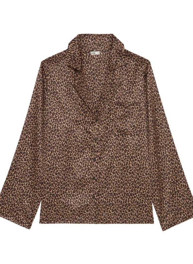 UNDIZ Brown Leopard print satin shirt for Women | Best Price UAE