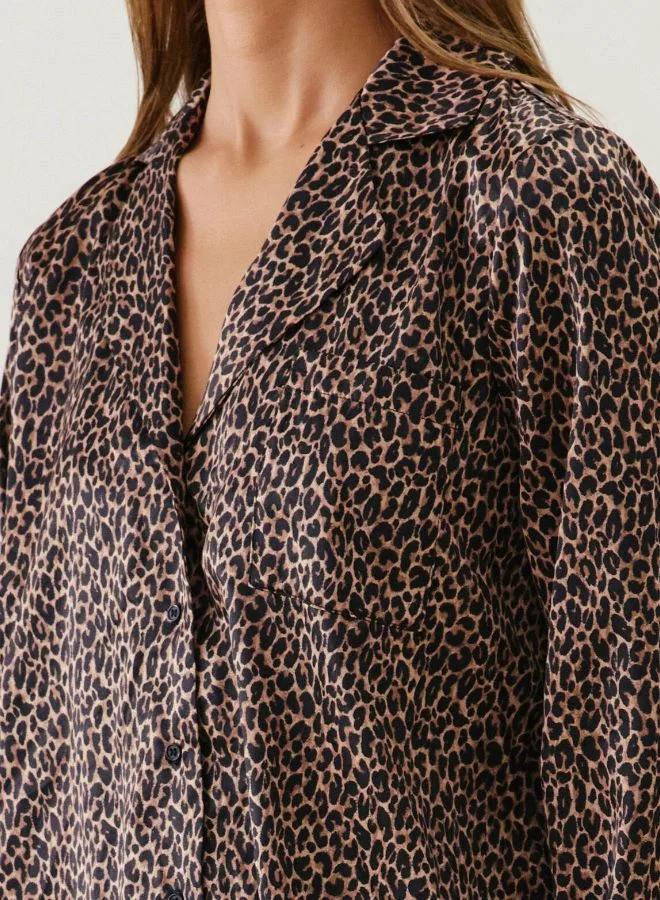 UNDIZ Brown Leopard print satin shirt for Women | Best Price UAE