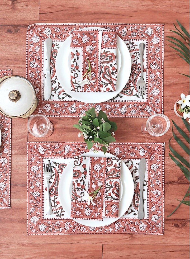 أوجريا 12 قطعة مناديل الخوخ المطبوعة 100 بالمائة مفرش طاولة من القطن ومجموعة مناديل قطنية ناعمة - Image 4