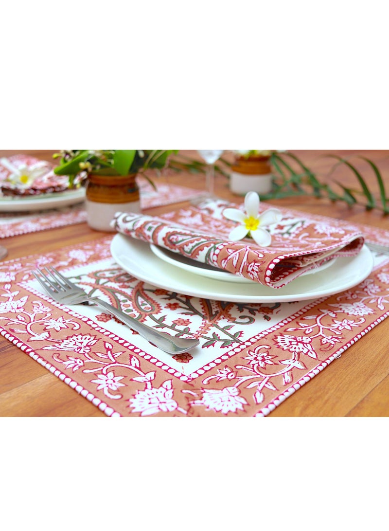 أوجريا 12 قطعة مناديل الخوخ المطبوعة 100 بالمائة مفرش طاولة من القطن ومجموعة مناديل قطنية ناعمة - Image 5