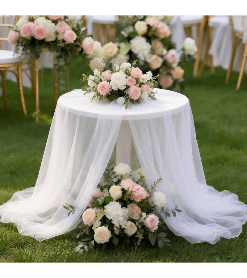 White Tulle Fabric Roll 50m Durable Polyester Mesh for Weddings Parties - Image 2