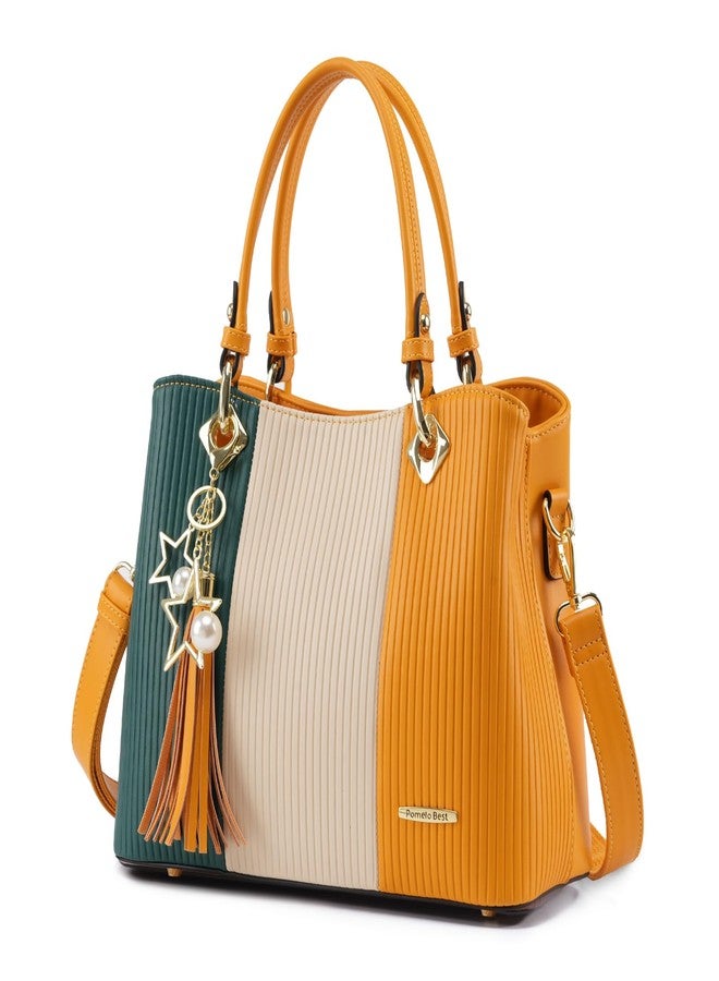 Pomelo Best Purses and Handbags for Women with Multiple Pockets, Leather Top Handle Satchel Fashion Tote Shoulder Bags for Ladies, Pretty Color Combination - Image 1