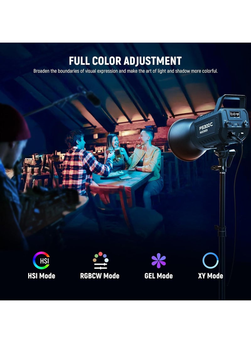 نيوير نيور FS300C 300 واط ضوء فيديو RGB (المملكة المتحدة) | إضاءة استوديو LED احترافية كاملة الألوان مع CCT 2700K-6500K، تحكم عبر التطبيق، حامل بوينز، CRI 97+، دعم DMX - Image 3
