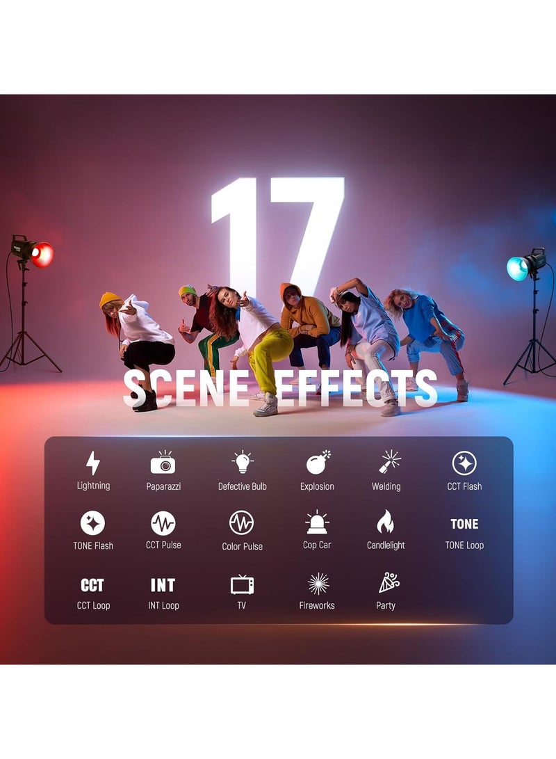 نيوير نيور FS300C 300 واط ضوء فيديو RGB (المملكة المتحدة) | إضاءة استوديو LED احترافية كاملة الألوان مع CCT 2700K-6500K، تحكم عبر التطبيق، حامل بوينز، CRI 97+، دعم DMX - Image 5