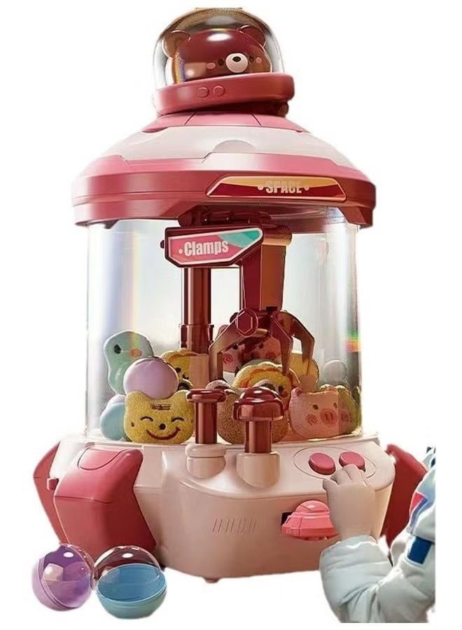 رولستيمي الأطفال مخلب آلة اللعب الكرتون الفضاء صاروخ رافعة دمية آلات مع أضواء الموسيقى قصة مهرجان عيد ميلاد اللعب هدية للأطفال ، الوردي - Image 1