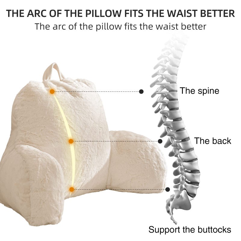 Aimuan وسادة قراءة أيموان وسادة دعم الظهر للبالغين مع ذراعين للجلوس في السرير وسادة مائلة للراحة والنوم لمشاهدة التلفاز/الألعاب/الاسترخاء، عاجي - Image 5