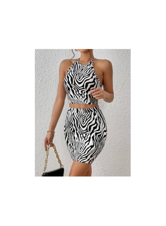 SHEIN Privé Zebra Halter Top & Bodycon Skirt