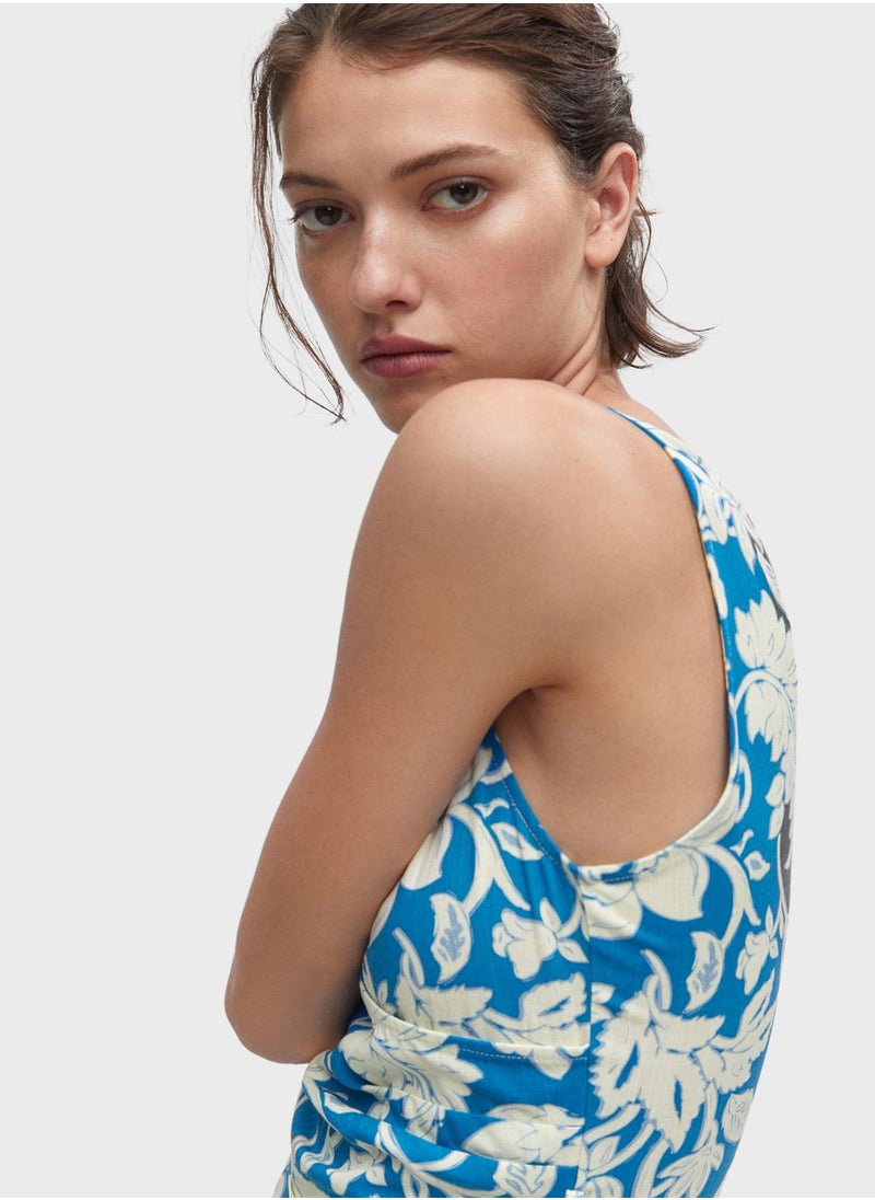 MANGO - Floral Print Surplice Neck Jumpsuit - Image 1