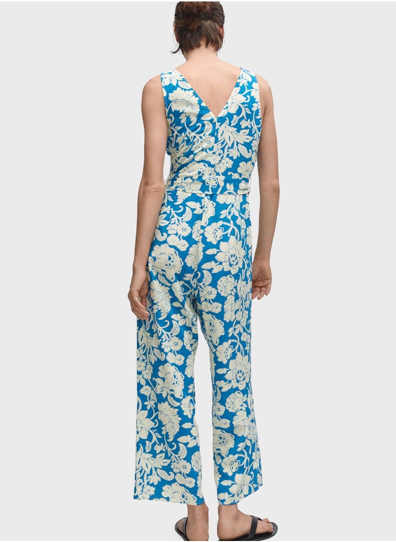 MANGO - Floral Print Surplice Neck Jumpsuit - Image 1