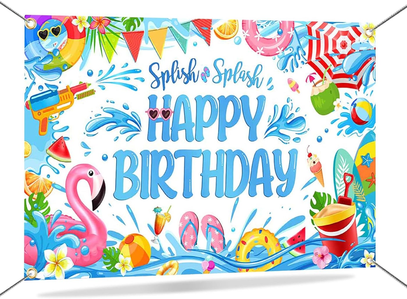 ARS Graphics ARS Graphics Summer Birthday Backdrop Splish Splash Pool Party Banner